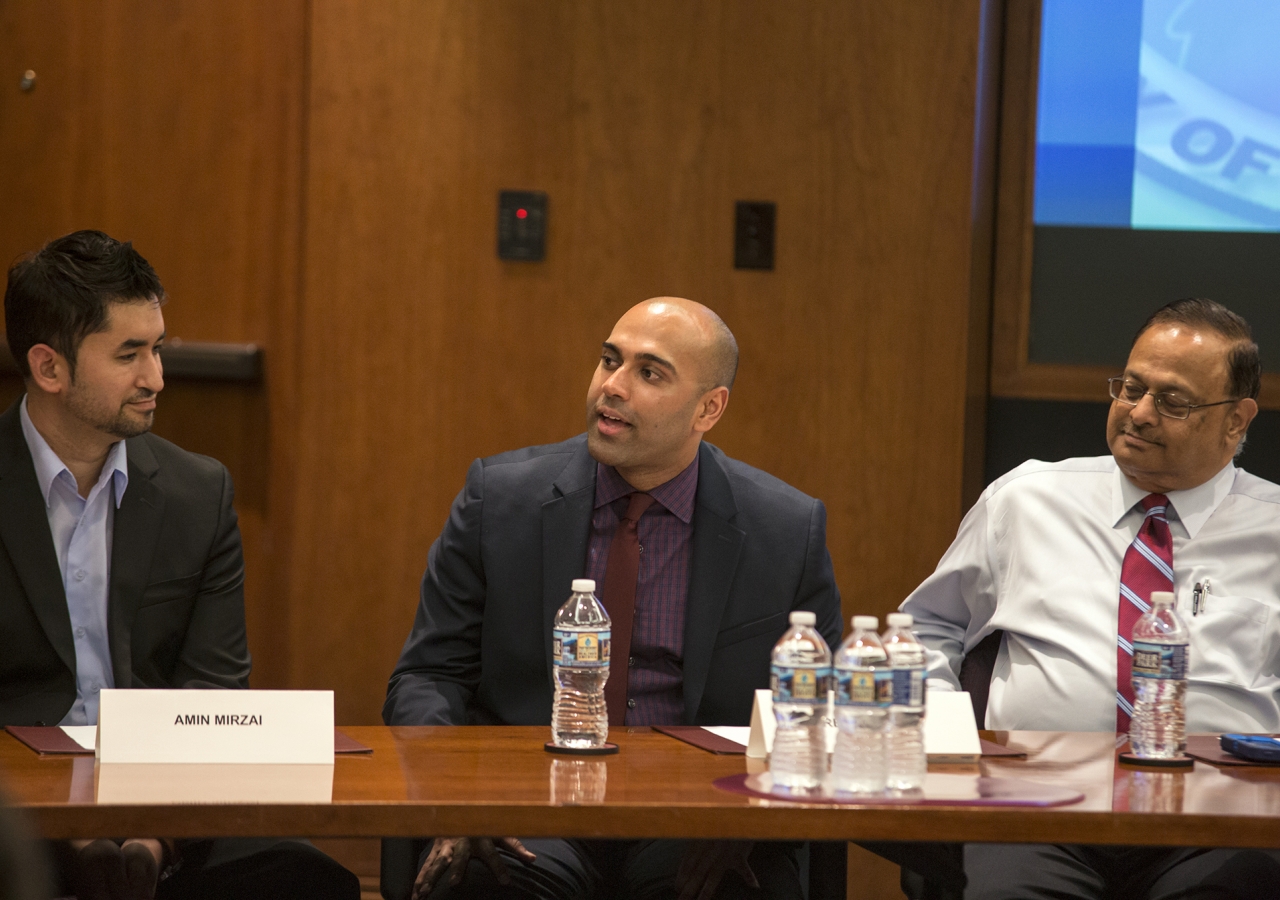 Local Richmond Jamati members meeting with the Henrico County City Officials. From left: Amin Mirzai, Remu Gangji, Dr. Sultan Ali Lakhani.