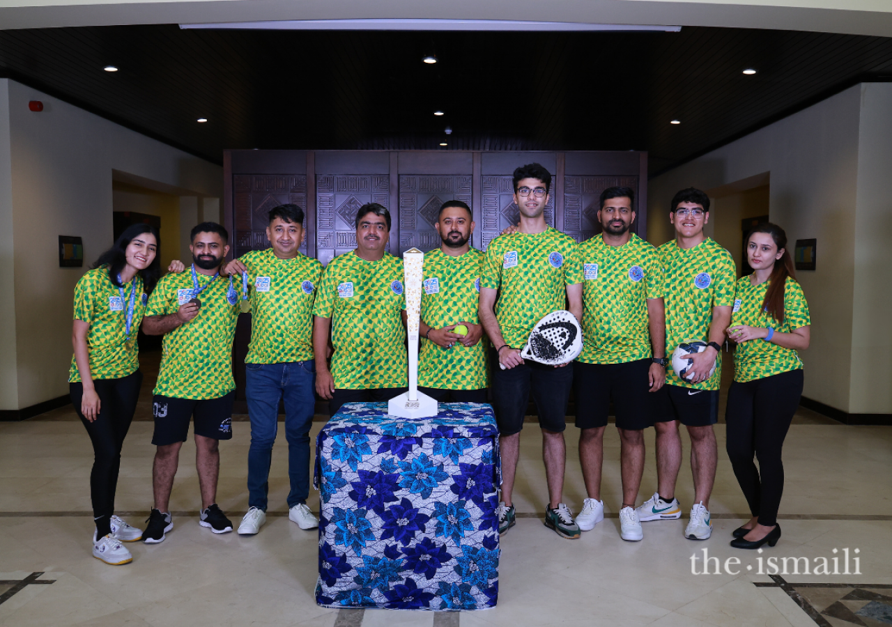 Jubilee Games athletes pose with the Faanoos at the Ismaili Jamatkhana and Centre in Kinshasa.