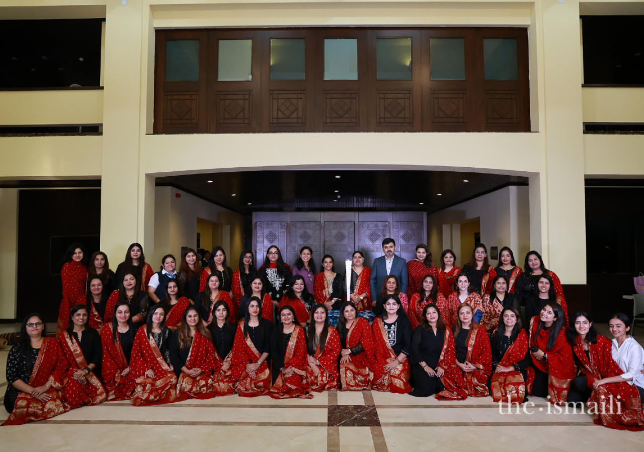 Members of the Jamat with the Faanoos at the Ismaili Jamatkhana and Centre in Kinshasa.