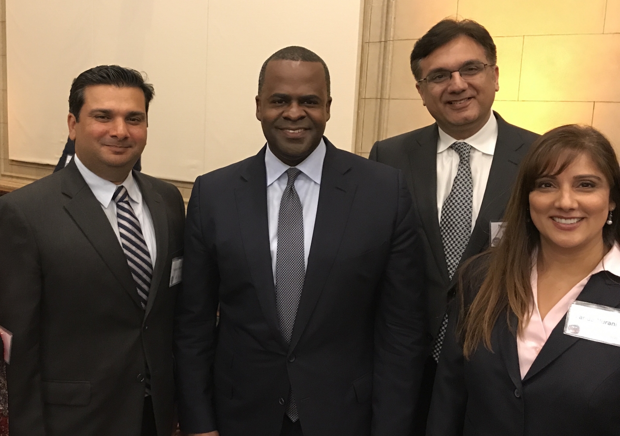 Mayor Kasim Reed with Murad Abdullah, President of the Ismaili Council for the Southeastern United States, Farida Nurani, Communication Coordinator, and Fareed Ajani. 