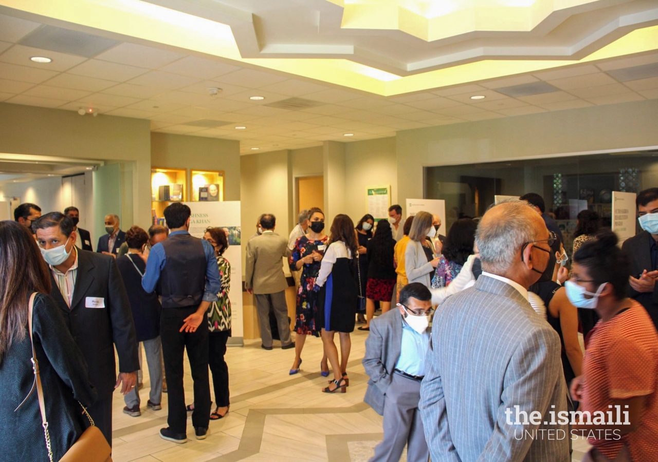 Guests viewing the AKAA exhibits at Milpitas Jamatkhana.