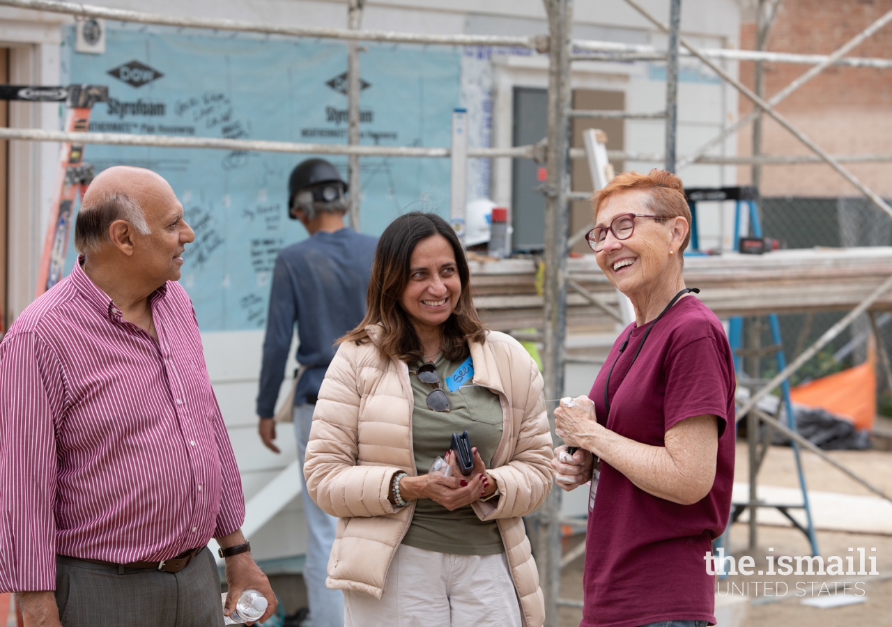 Nazim Karim, Seema Ali, and Micheal Oliver from Habitat share a light moment at the building site. Photo: Nimmi Richards. 