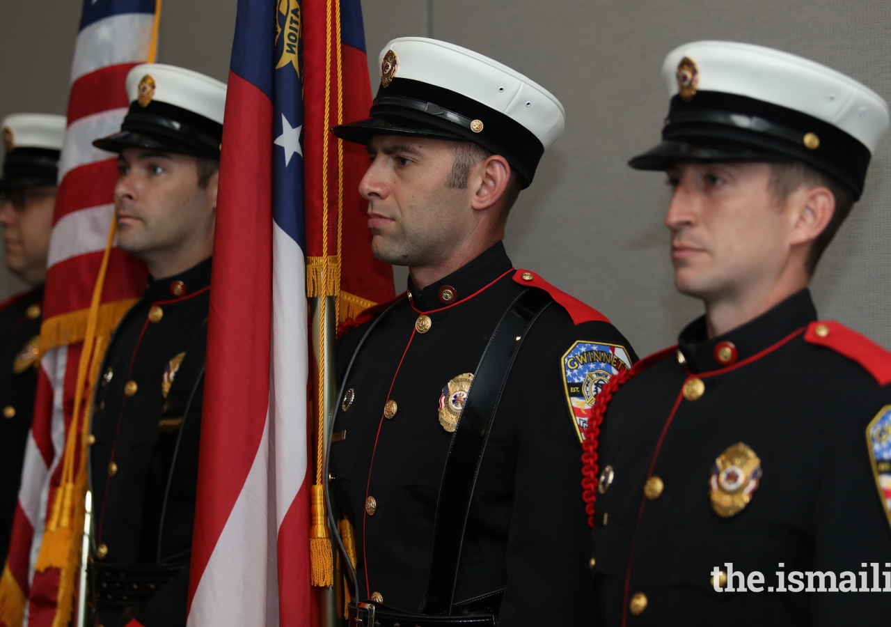 Gwinnett County Fire Honor Guard started the breakfast program with the presentation of colors.