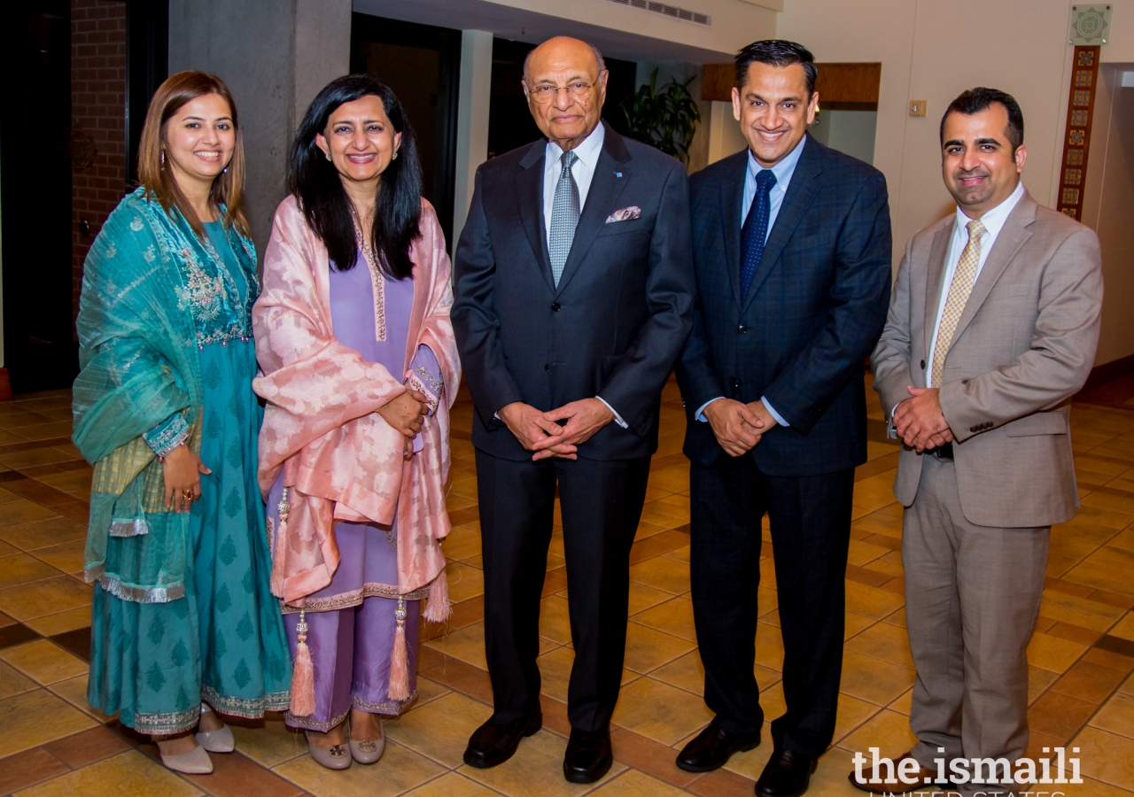 Dr. Shamsh Kassim-Lakha with Sugar Land Jamatkhana Mukhi and Kamadiasaheban. 