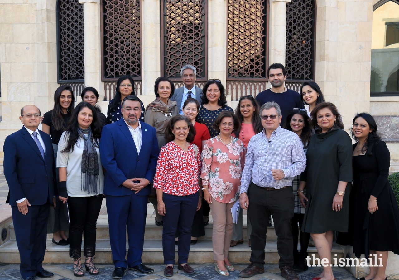 Leaders and members of the Jamat join the architects of the Ismaili Centre Dubai for a group photograph.