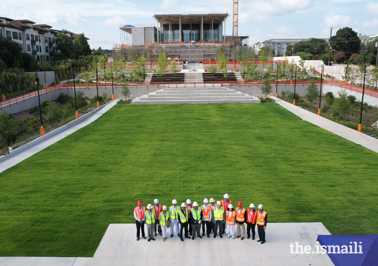 Prince Amyn joins the Oversight Committee of the Ismaili Center Houston for a group photograph.