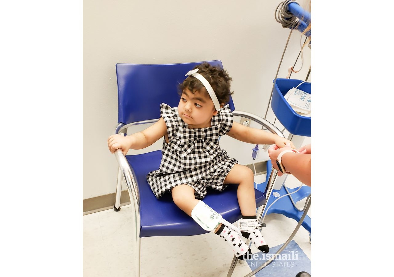 Alesha Kajani, brave and confident, at one of many hospital visits.