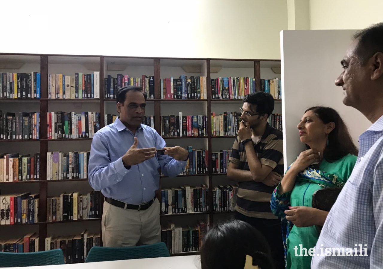 President of the Gulshan Council Saeed Wazir Ali speaking at the inaugural ceremony of the Library and Reading Room.