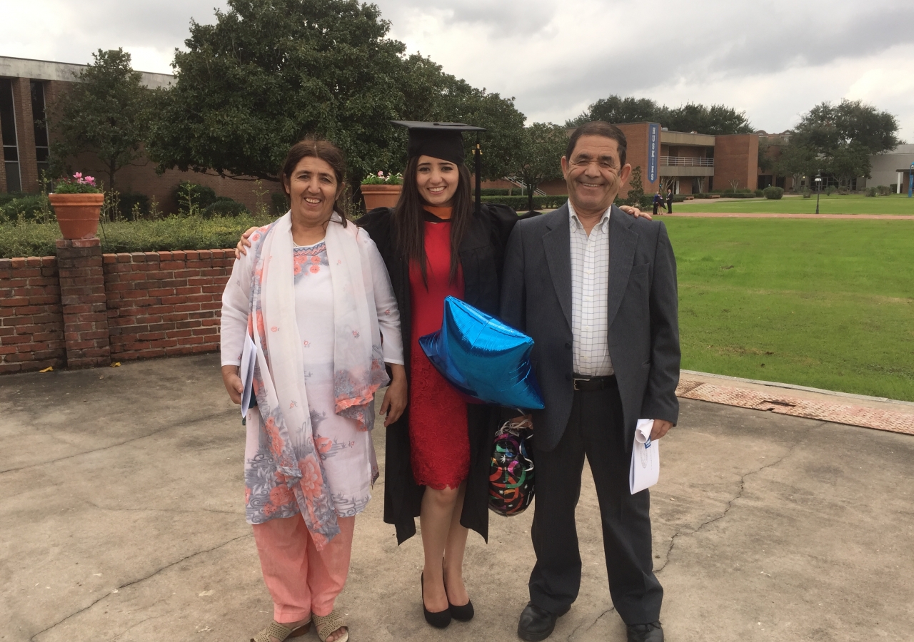 Nurse Shahzadi Khan with her proud parents, Imtiaz Ali and Bibi Maneja.