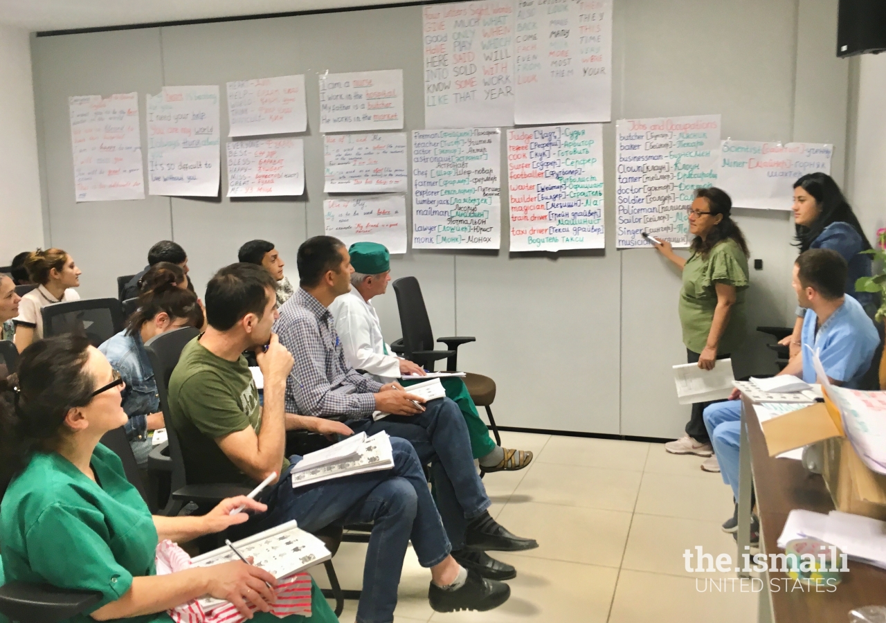 Shirin Nanjee during one of her English language classes with AKMCK clinicians and staff.