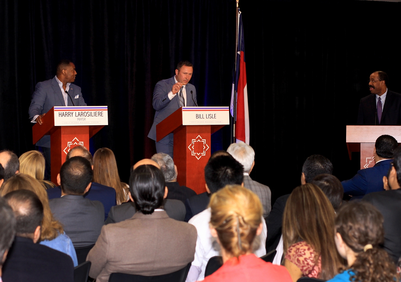 The Plano Mayoral candidates ready to start the forum discussions at Plano Jamatkhana.