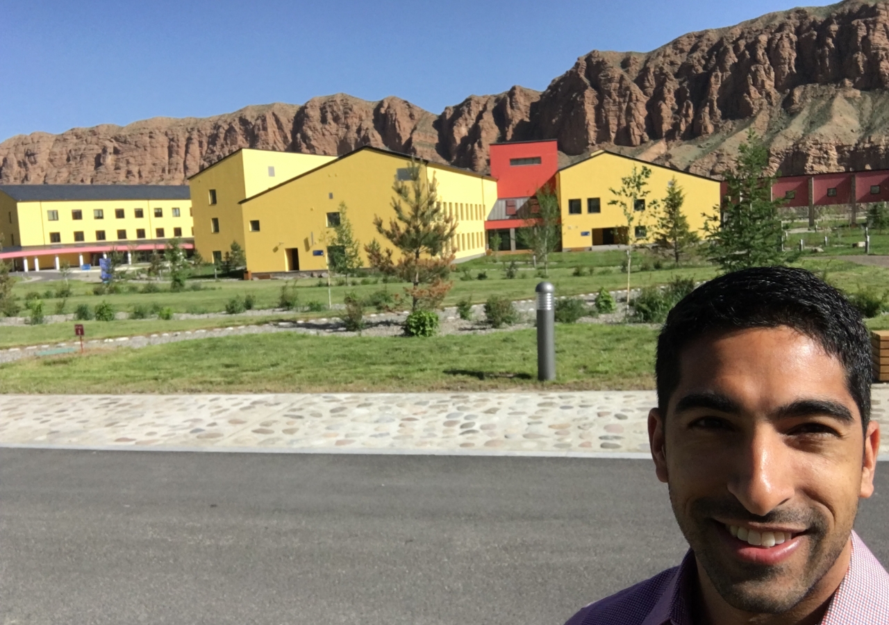 Alif Khalfan outside the University of Central Asia, Naryn campus