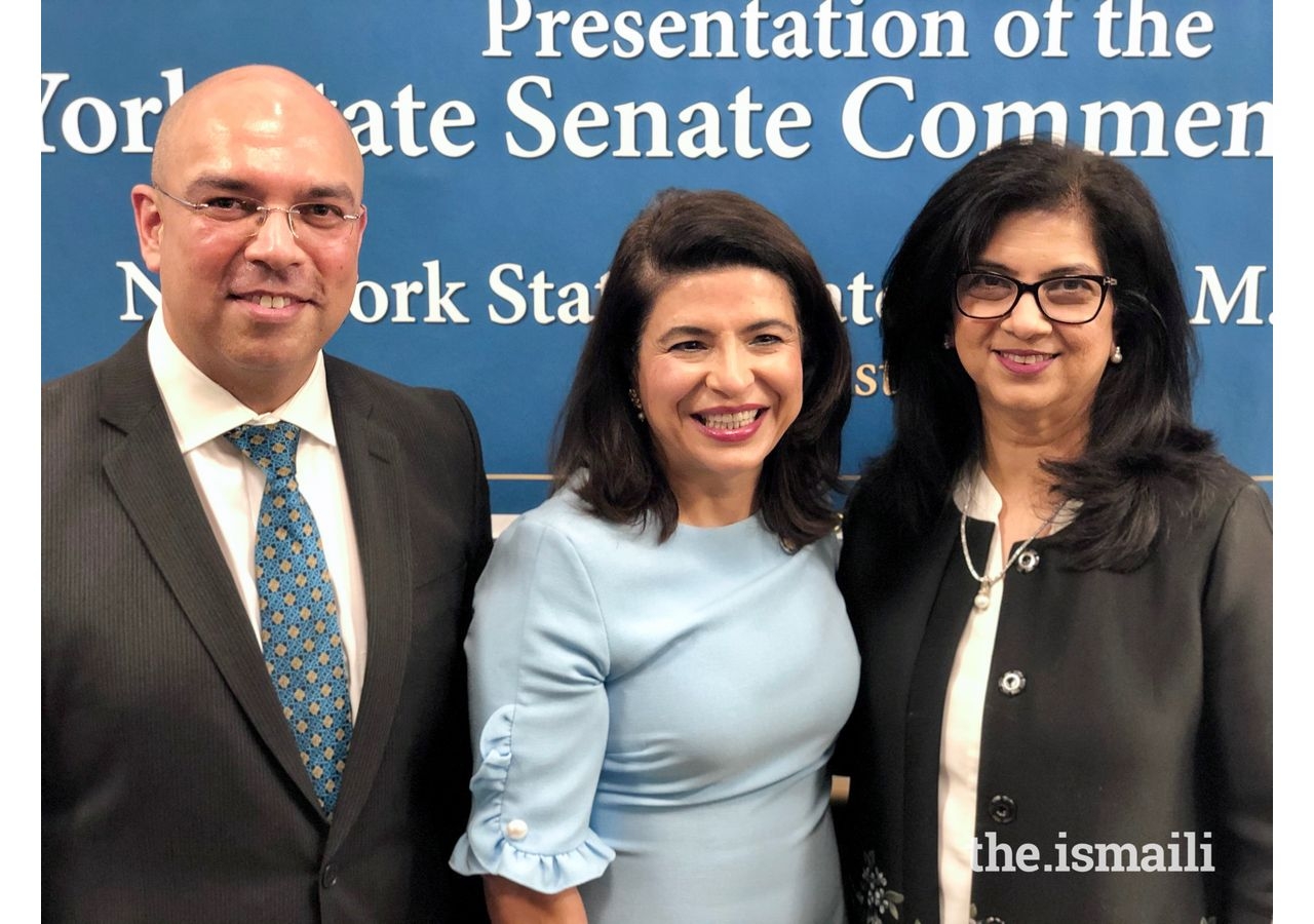 From left) Shjahan Merchant, former Northeast Council President, Anna Kaplan, New York State Senator, and Minaz Fazal, former National Council President Banu.