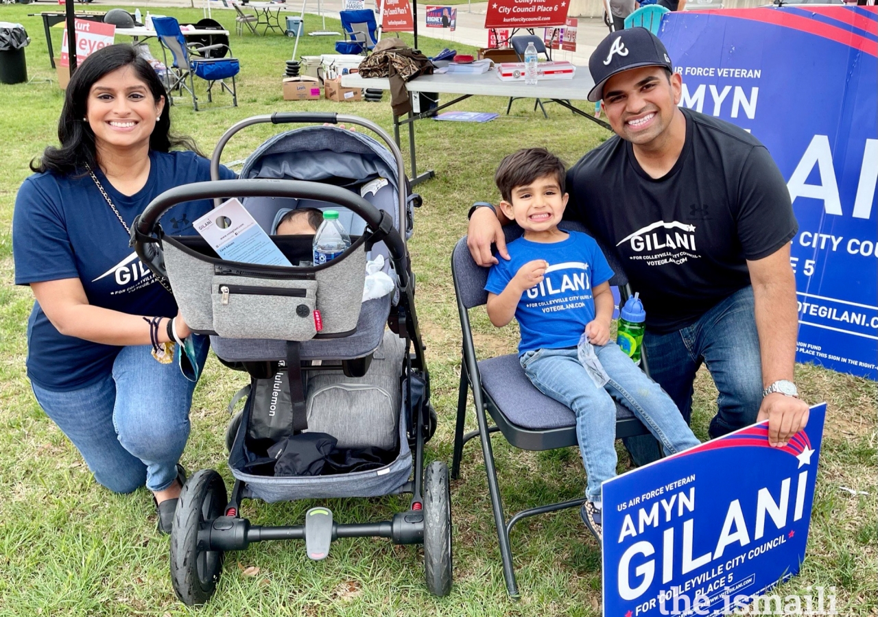 Amyn Gilani with his family during his campaign for the Colleyville City Council.