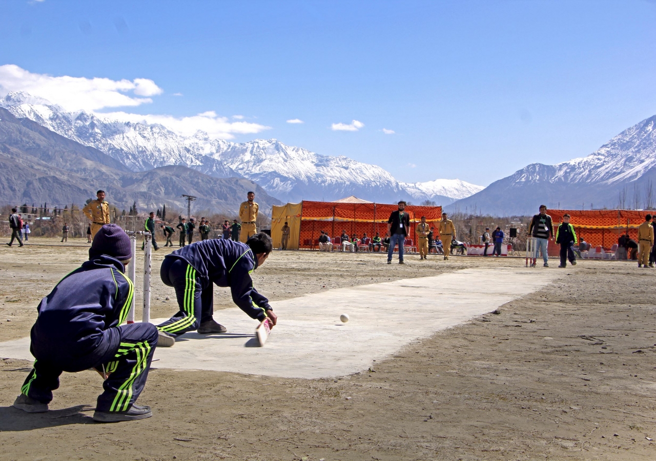 A player hits a ball during a blind cricket tournament organised by the Aga Khan Youth and Sports Board for Pakistan.