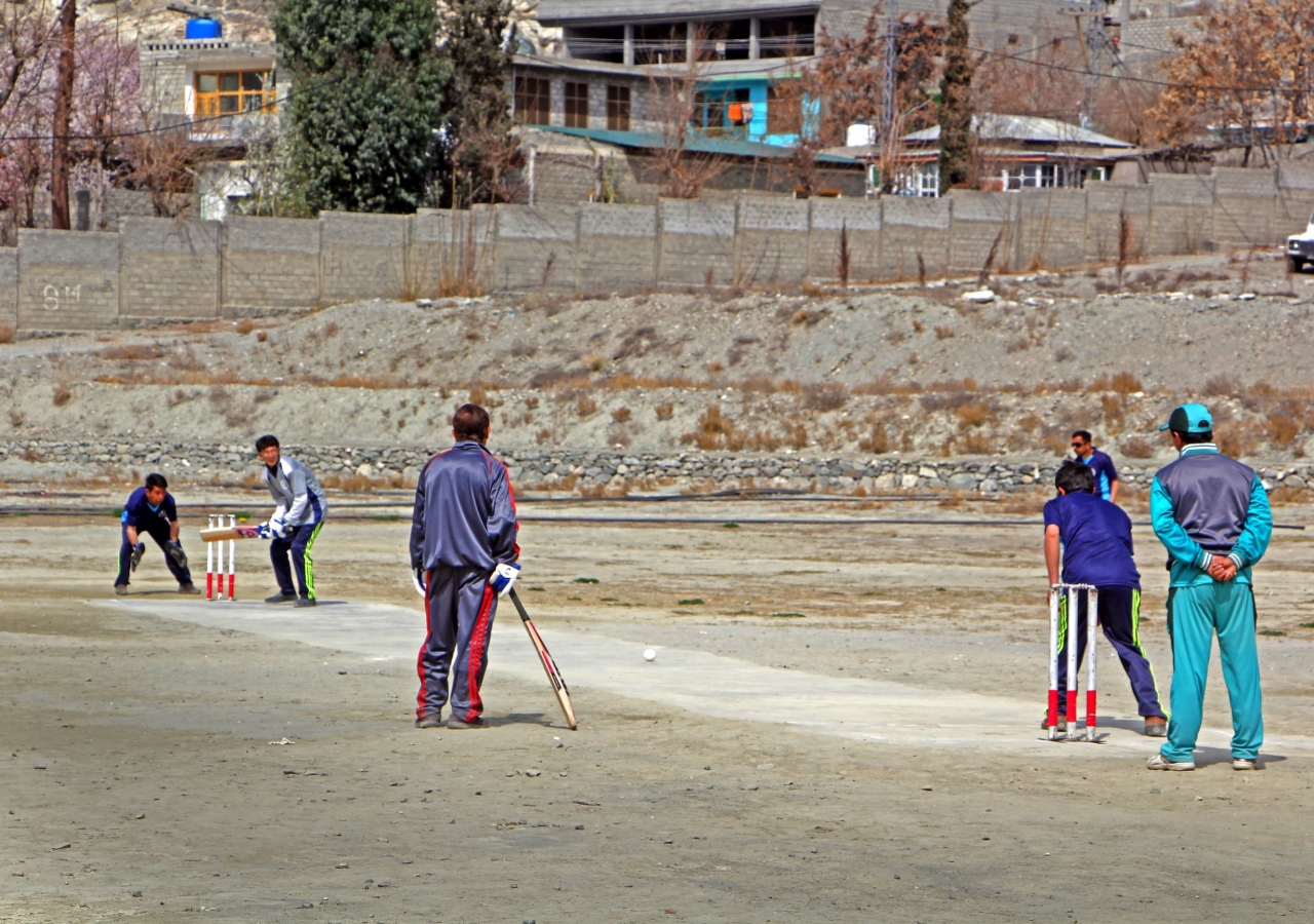 A player prepares to play a ball during the blind cricket tournament in Gilgit.