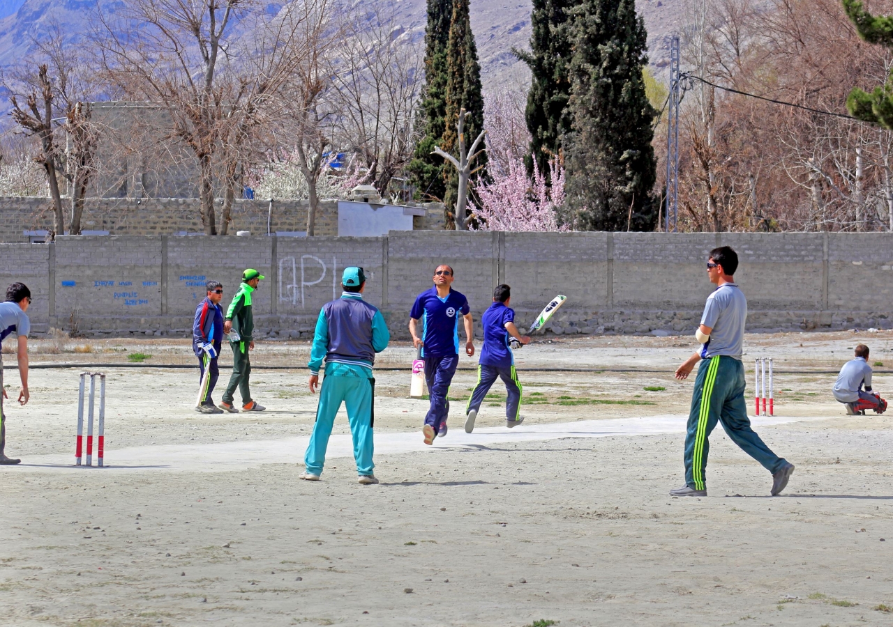 Athletes run between wickets during the blind cricket tournament organised by the Aga Khan Youth and Sports Board for Pakistan.