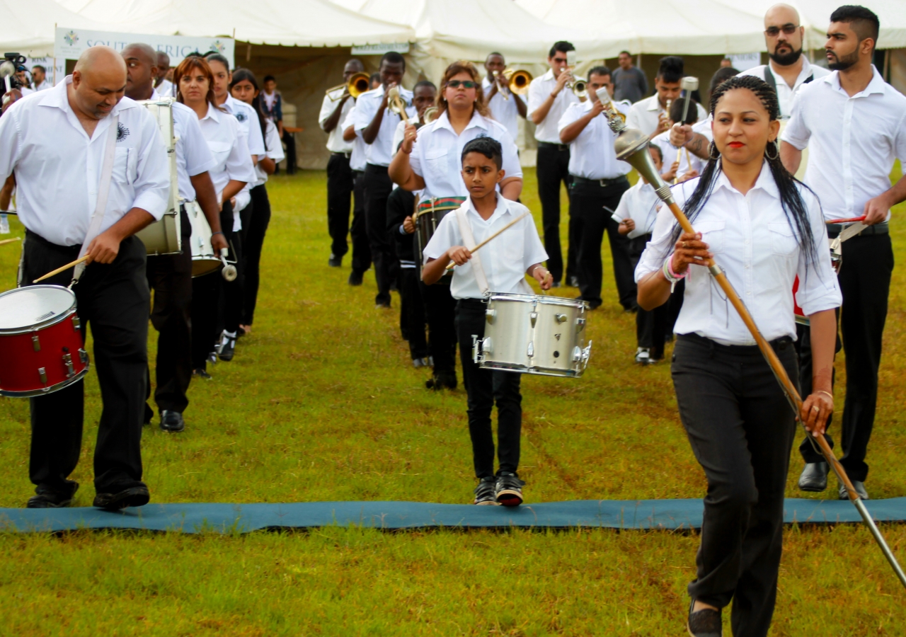 The Aga Khan Marching Band crossing the grounds of the Aga Khan Sports Club, Nairobi. Ejaz Karmali