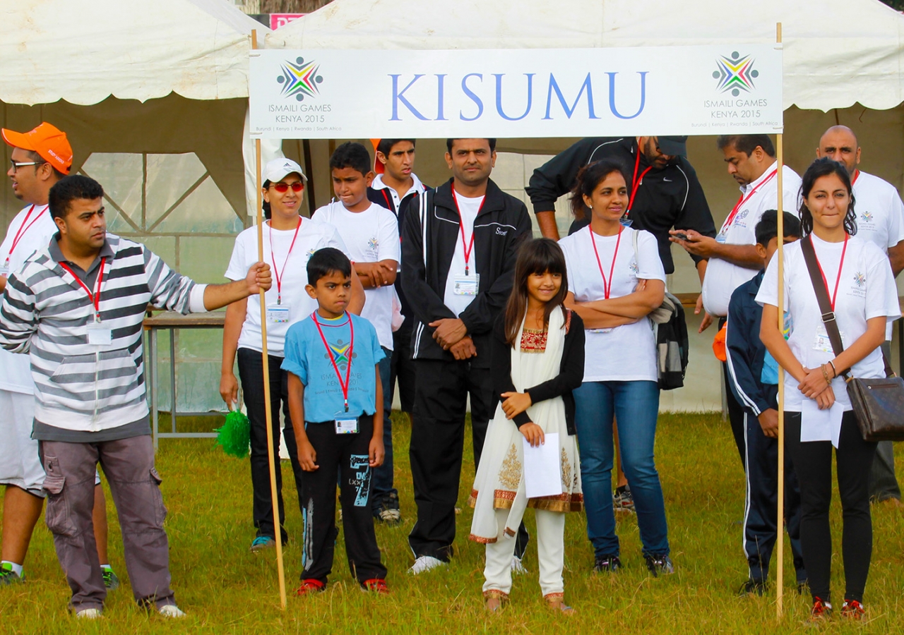 All the way from the shores of Lake Victoria, team members representing Kisumu assemble for the Opening Ceremony of the Ismaili Games Kenya 2015. Ejaz Karmali