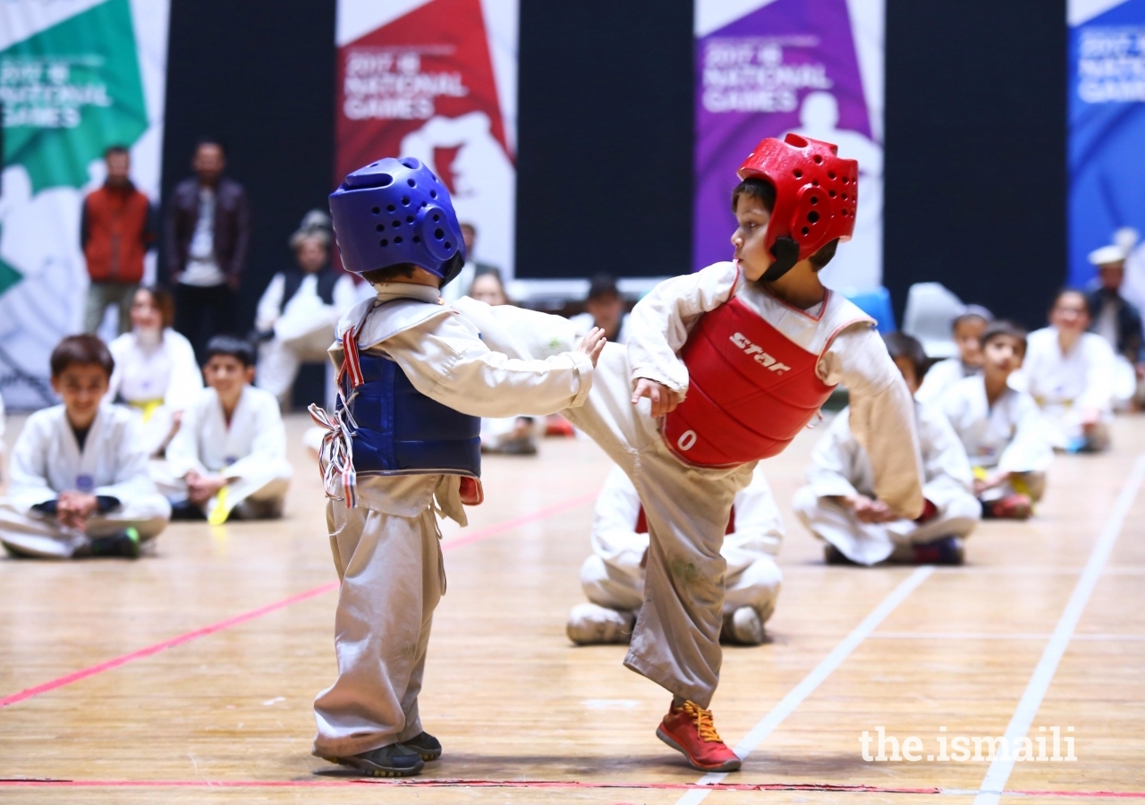 Young athletes put on a Taekwondo exhibition at the DJSF National Games