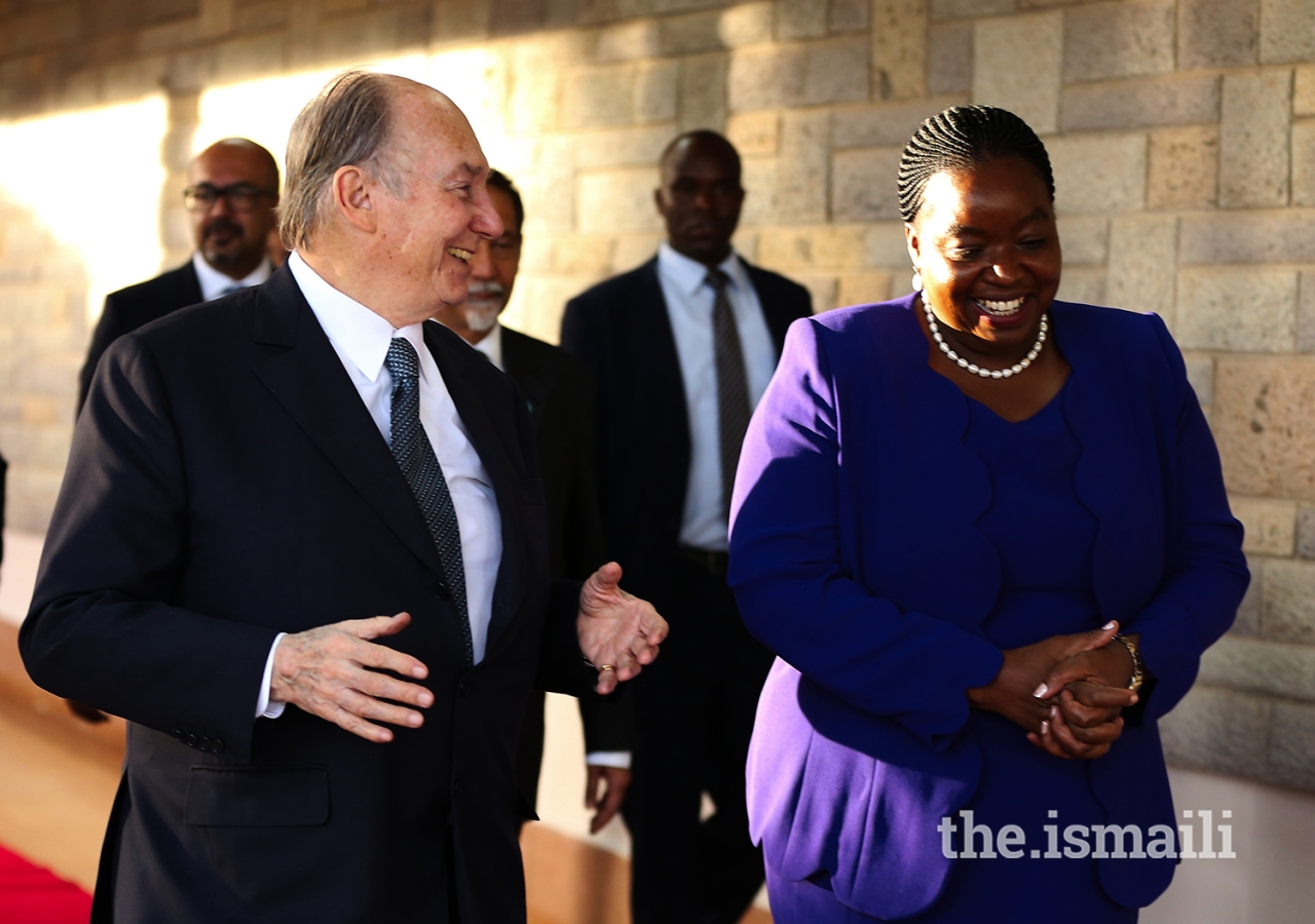 Mawlana Hazar Imam in conversation with Monica Juma, Cabinet Secretary for Foreign Affairs.