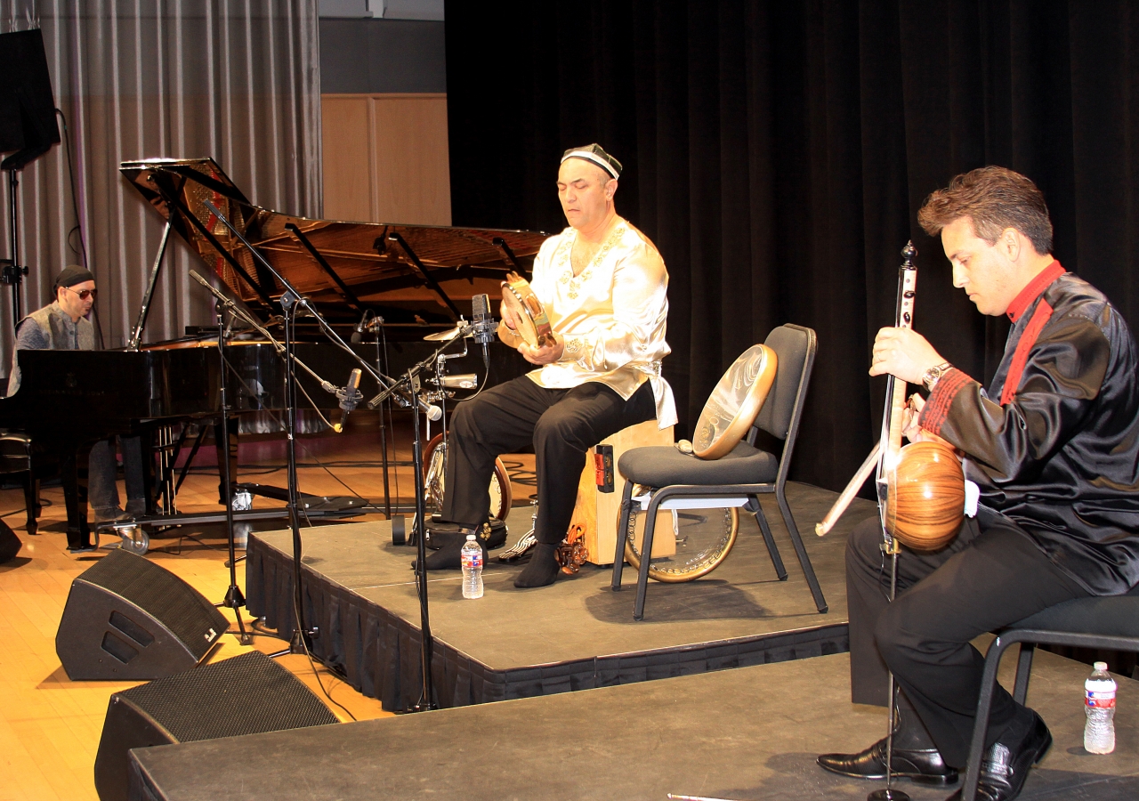 The Ancient Mood masters, Imamyar Hasanov (kamancha), Abbos Kosimov (doyra) and Osam Ezzeldin (piano), playing traditional, folk and classical music with jazz, to create a message of peace and unity.