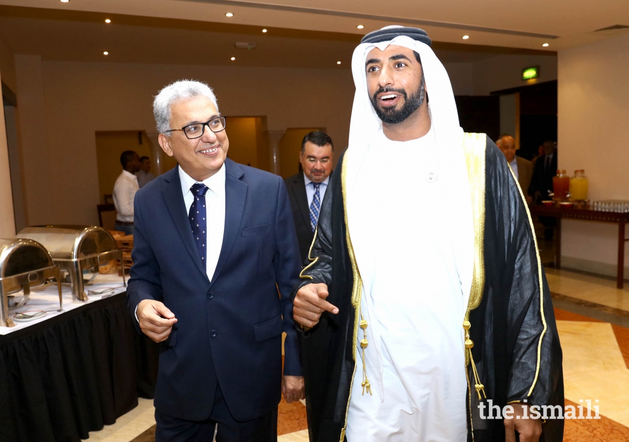 His Excellency Sheikh Mohamed Nahayan Mabarak Al Nahayan and President of The Ismaili Council of United Arab Emirates Amiruddin Thanawalla