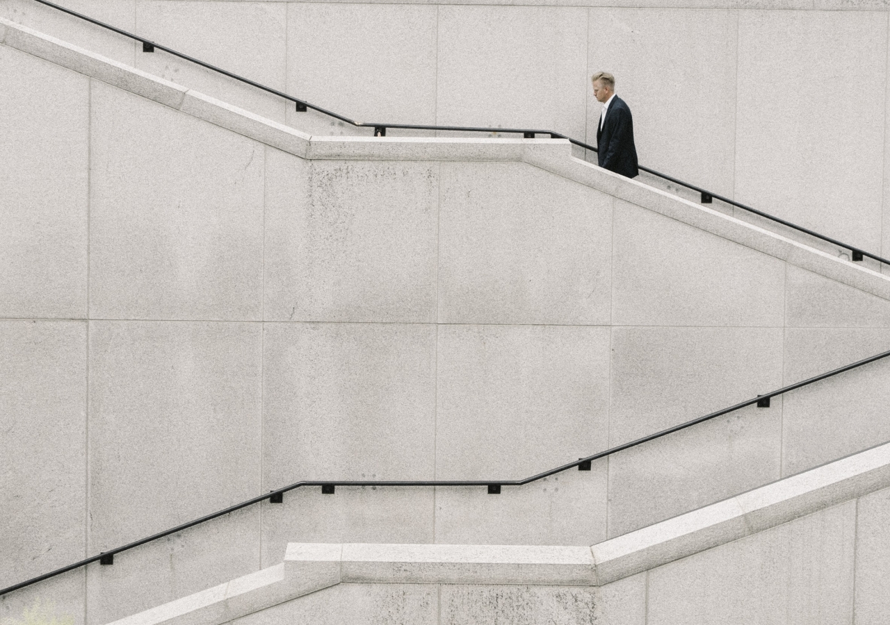 Man walking up the stairs