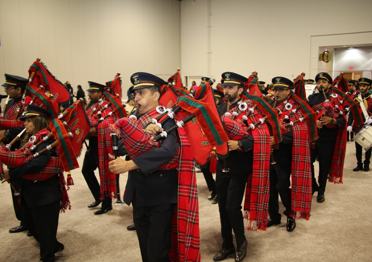 The Southeast Pipe Band makes a riveting entrance for the One Jamat parade.