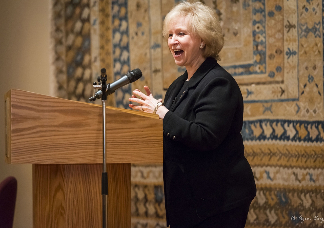 Former Canadian Prime Minister Kim Campbell delivers an Ismaili Centre Lecture in Vancouver. Azim Verjee