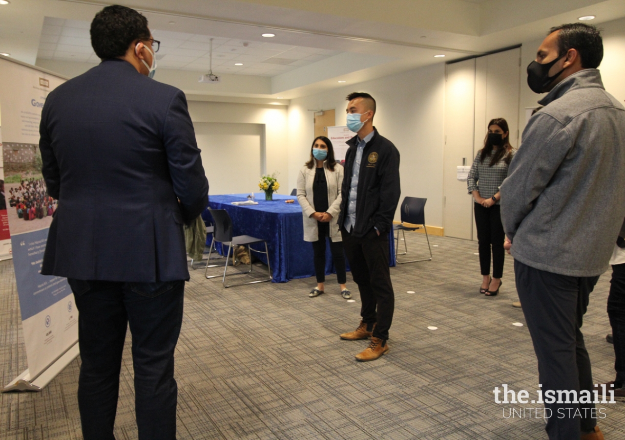 Assemblymember Lee views a gallery of the work of the AKDN at the Santa Clara Valley Jamatkhana on December 4, 2021.