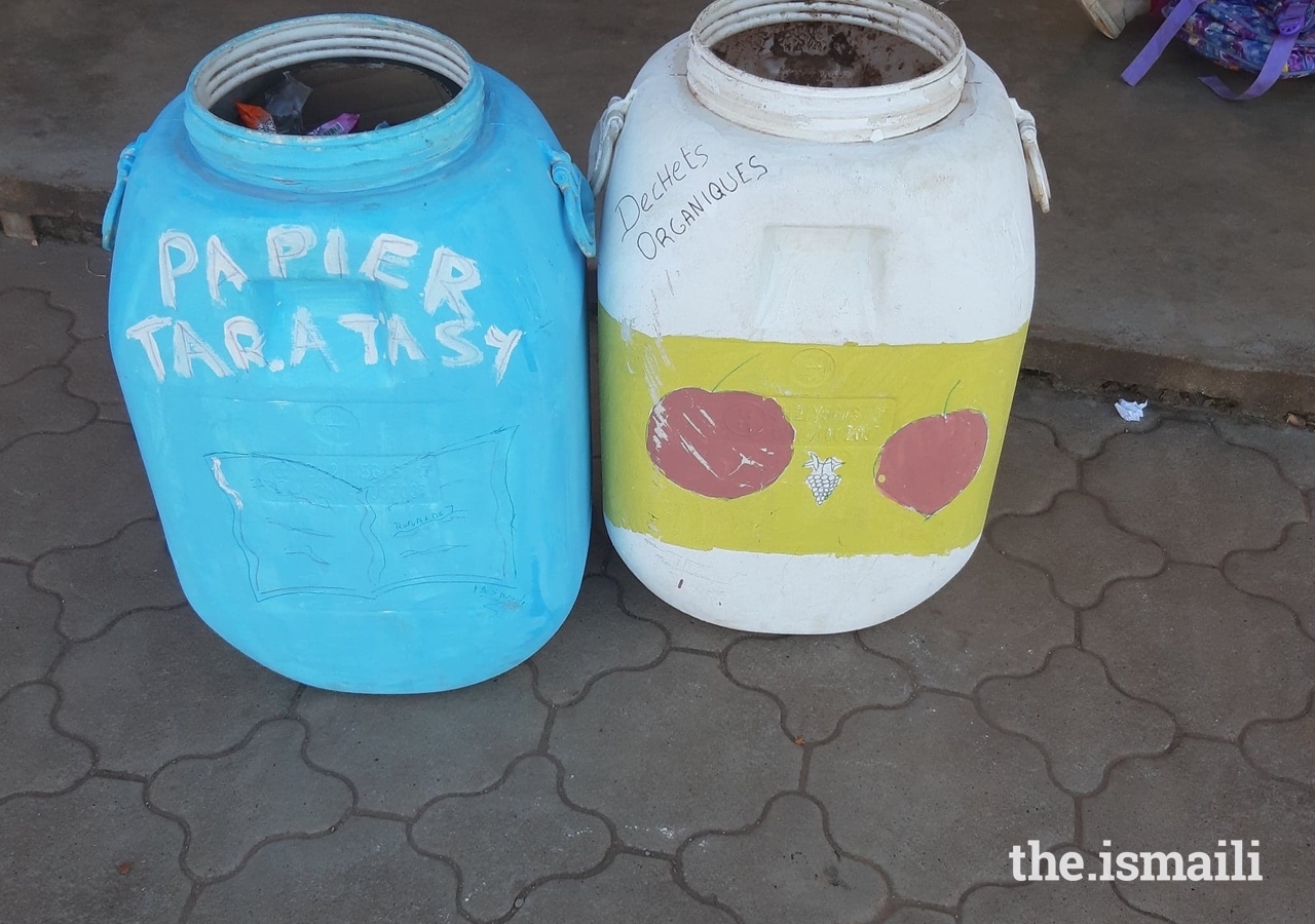 Recycling bins made by the participants for the school.