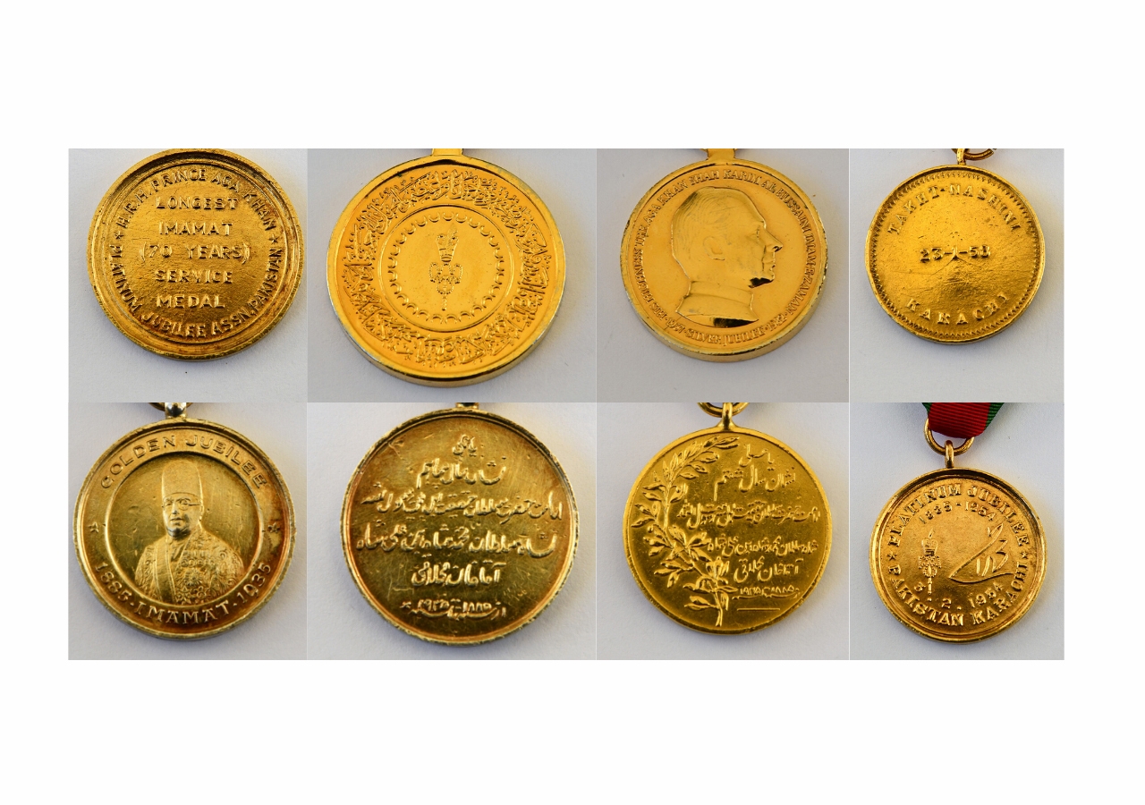 Volunteer service medals and badges presented to volunteers. From the collection of Hyder Ali, Orlando, FL.