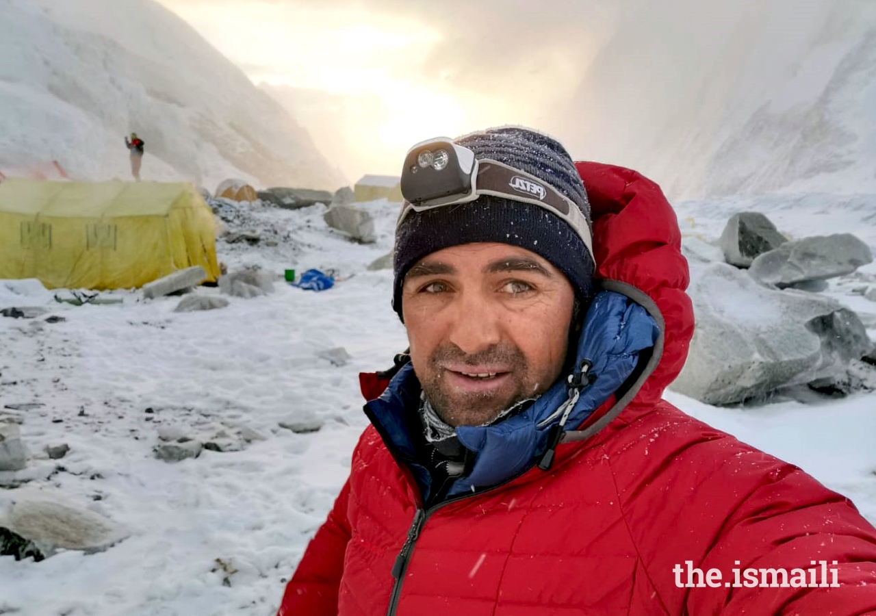 Mirza Ali at Camp 3 of Mount Everest (22,000 ft). Mirza and his sister Samina work to promote gender equality through education and adventure sports in Pakistan.