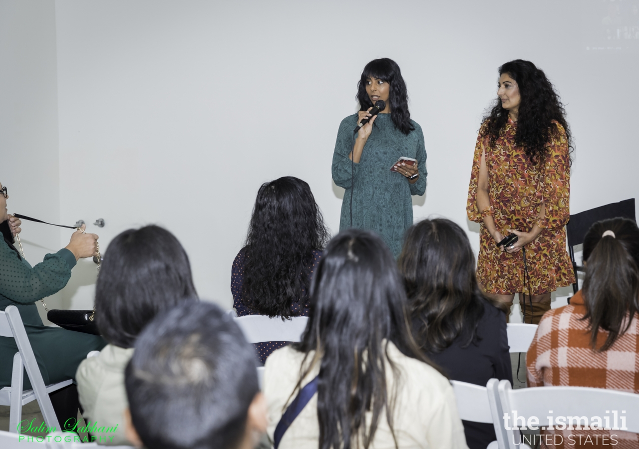 Moderators Farah Merani (left) and Farrah Fazal welcome attendees to the event by engaging the audience in an icebreaker.