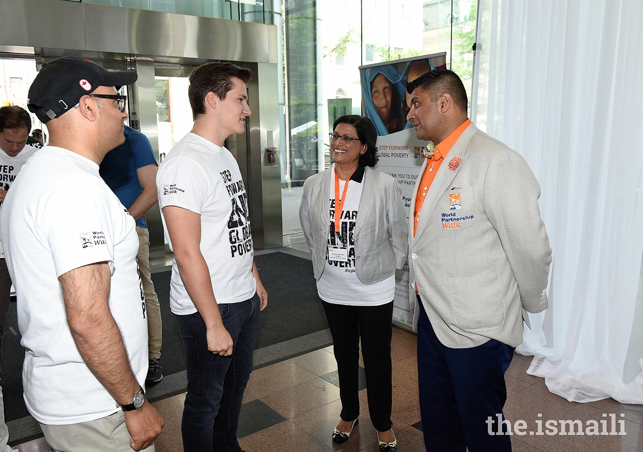 Ismaili Council for Ontario President Sheherazade Hirji and World Partnership Walk Convenor Imran Jivraj greet Prince Aly Muhammad and AKFC CEO Khalil Z. Shariff.