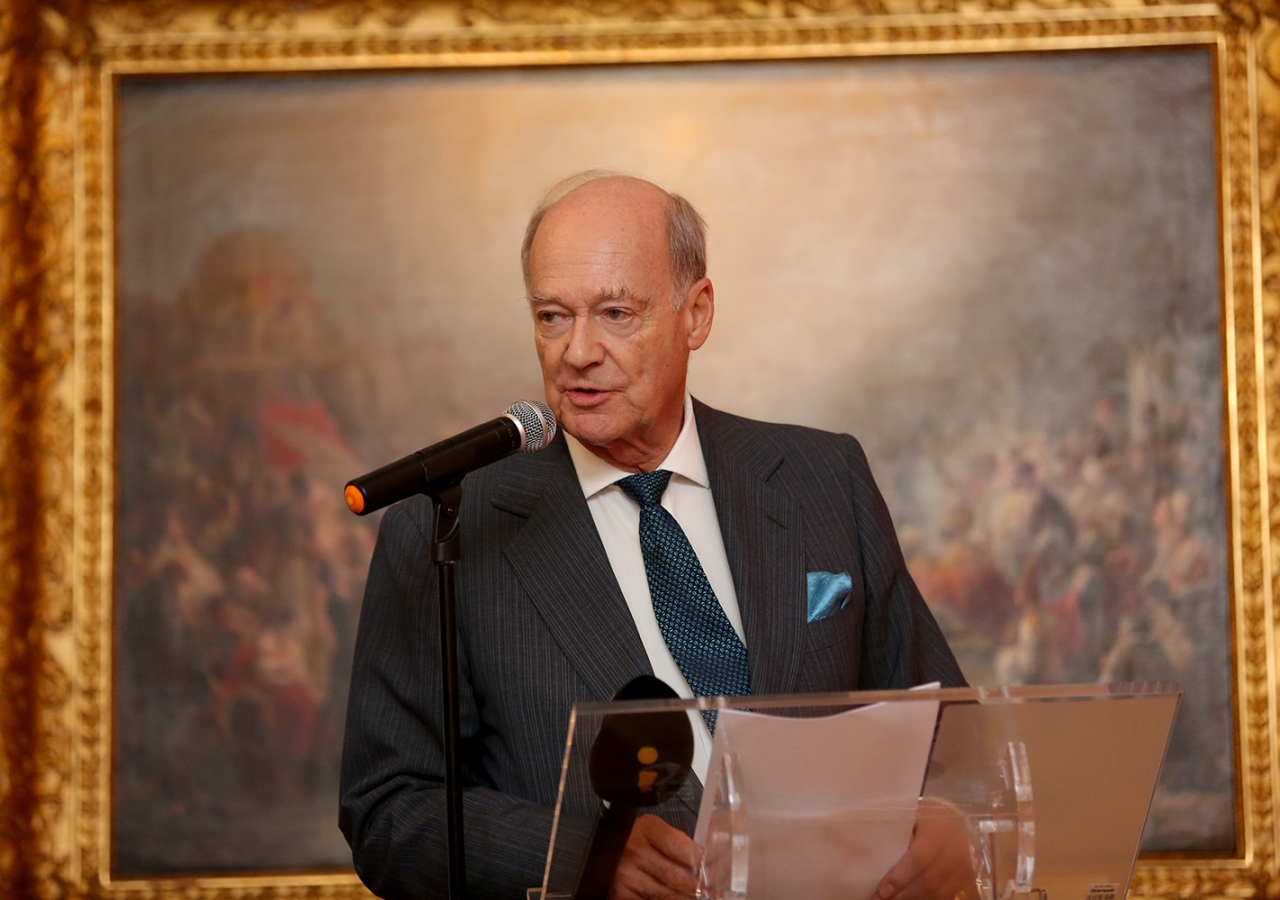 Prince Amyn delivering his remarks at the National Museum of Ancient Art in Lisbon, Portugal. José Caria