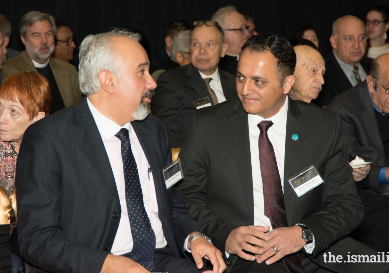 Pakistan Consul-General Faisal Niaz Tirmizi speaking with Imran Datwani, President of the Ismaili Council for the Midwestern United States