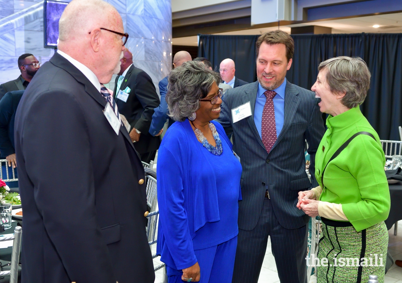 Host Committee Chairs, Dr. Jacqueline Royster, Dean of Ivan Allen College at Georgia Institute of Technology, and Doug Shipman, President, and CEO of the Woodruff Arts Center, along with Ann Cramer at the Day of Religious Pluralism event.