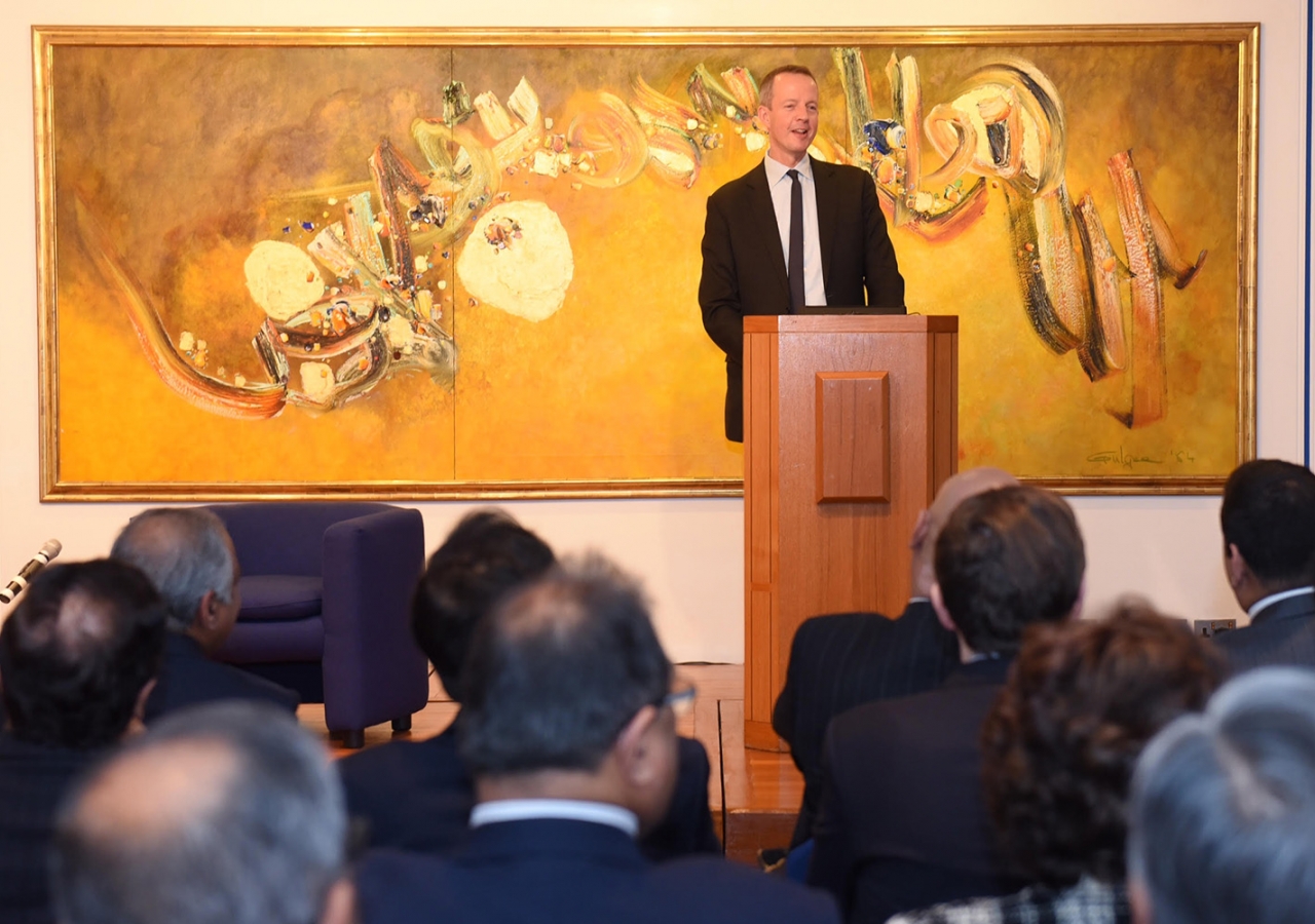 Nick Boles, MP speaking at the Ismaili Centre, London on the United Kingdom&#039;s new National Living Wage initiative. Ismaili Council for the UK / Farhan Suchak and Sarfaraj Khorasi