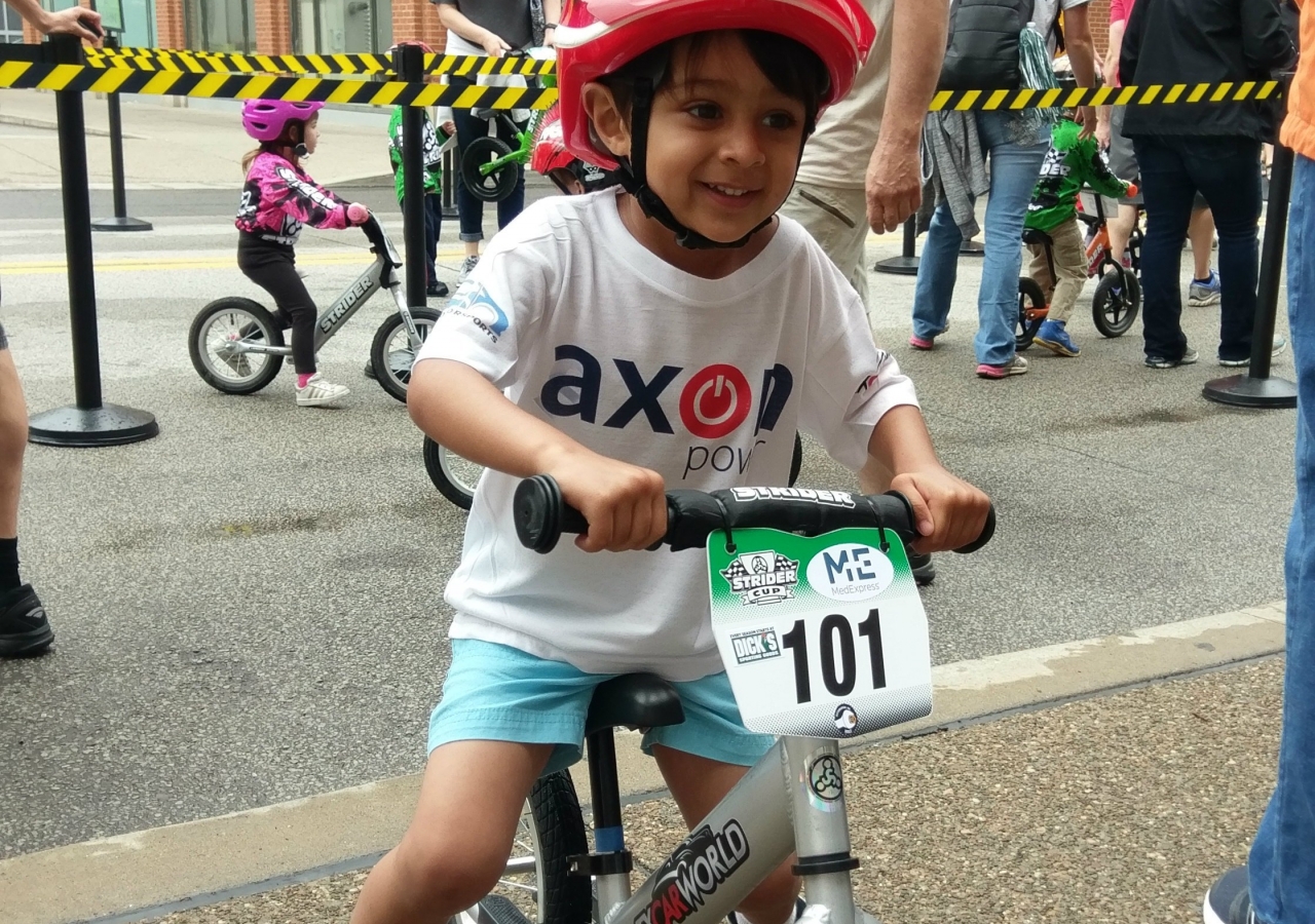 Pasha about to begin the race. The Strider Cup is an international competition for children ages 2-5.