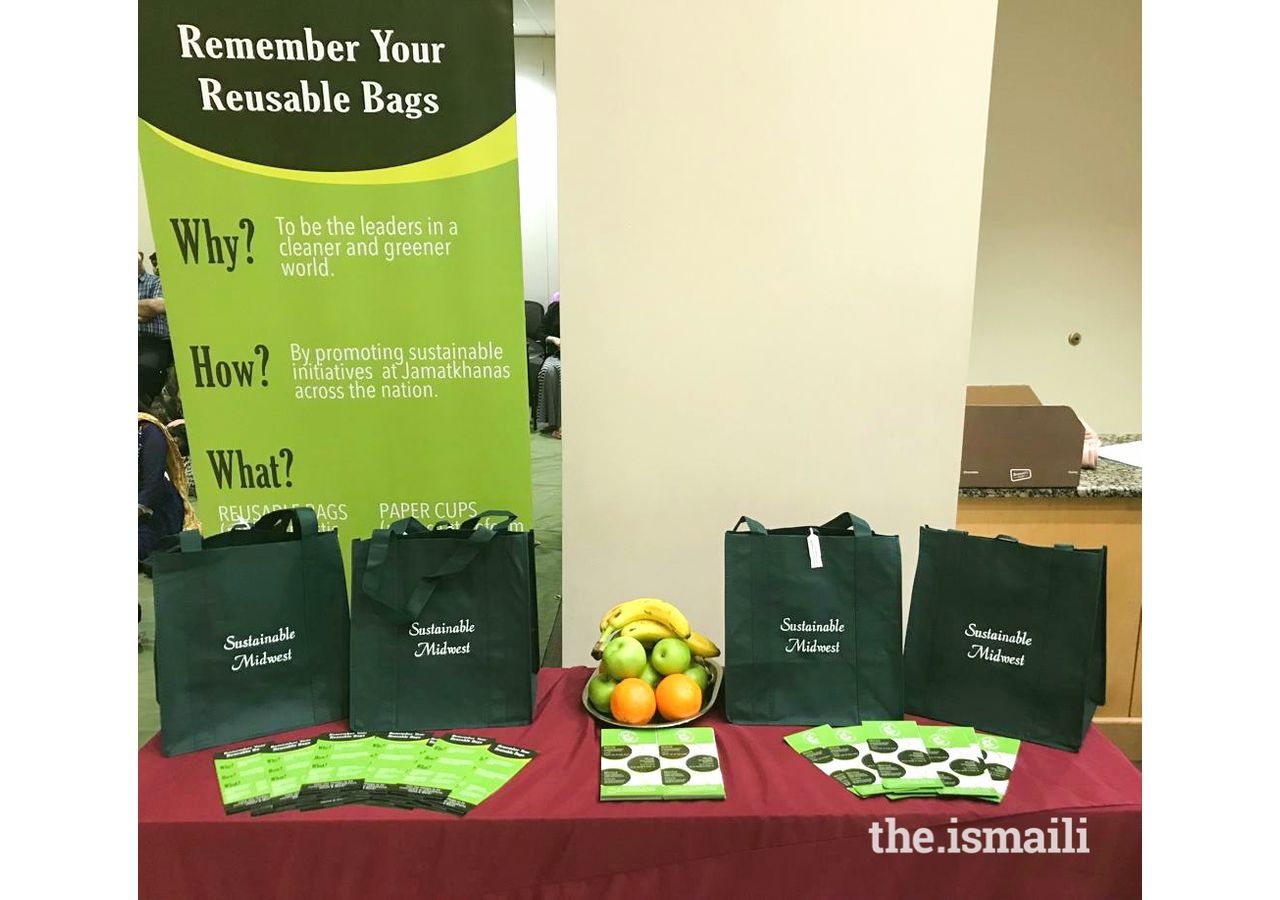 Display of materials in Naperville, IL, to educate the Jamat about the Sustainable Nation initiative.