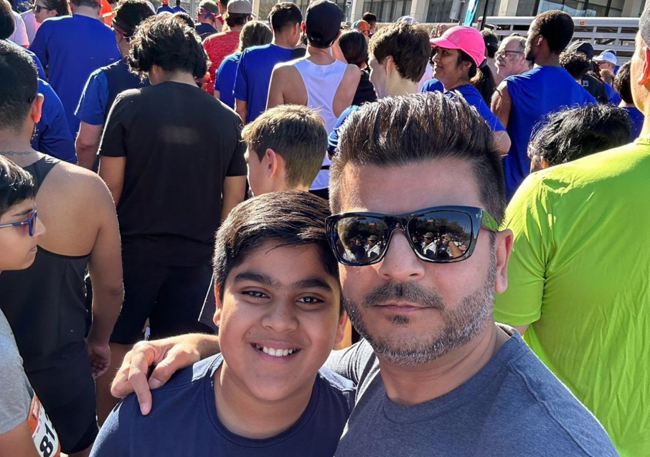 Zayden Lalani and Altaf Lalani at the Houston Rodeo 5k run