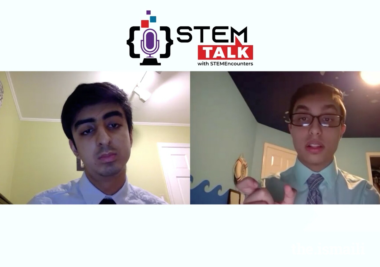 During an episode of their podcast entitled STEMTalk, Saif Punjwani, CEO and founder of STEMEncounters (right), explains materials science and engineering in quantum entanglement to Shaaz Ali, COO of STEM Encounters (left). 