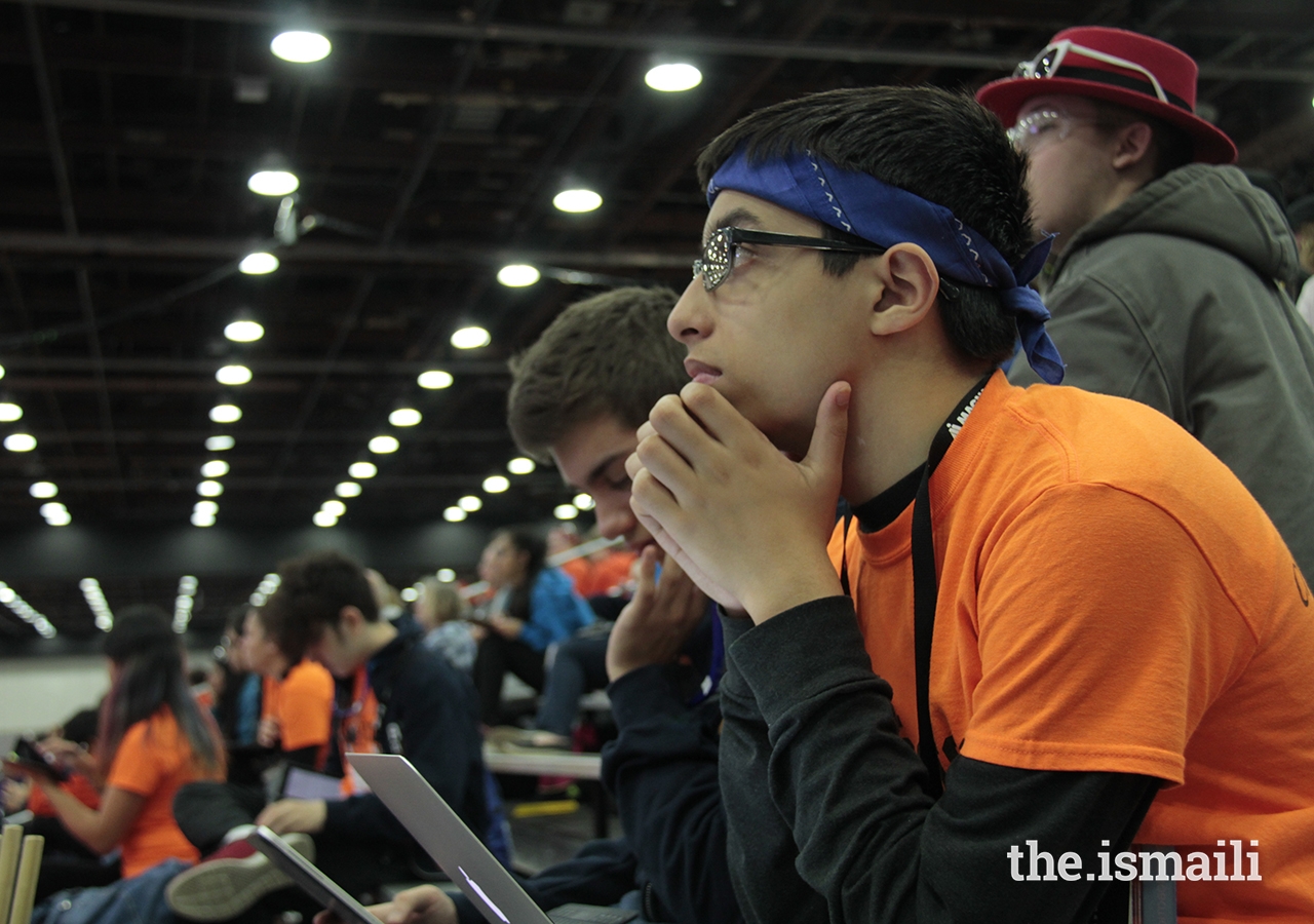 While at the National FRC (FIRST Robotics Competition), Saif Punjwani analyzes the game data to be used for strategy later on.