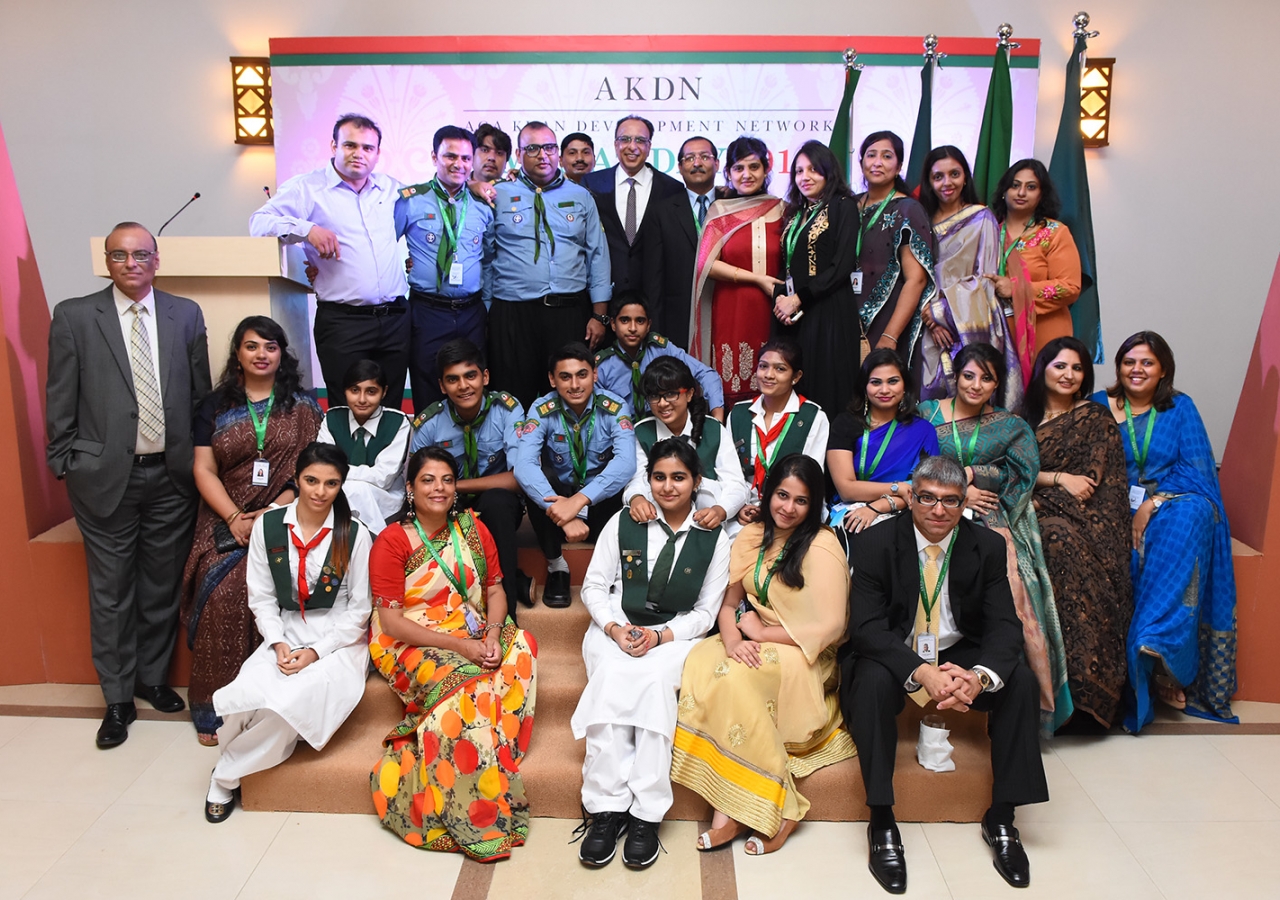 AKDN staff and volunteers gather for a photograph at the Imamat Day reception, which also marked the first anniversary of the Office of the AKDN Resident Representative in Bangladesh. AKDN