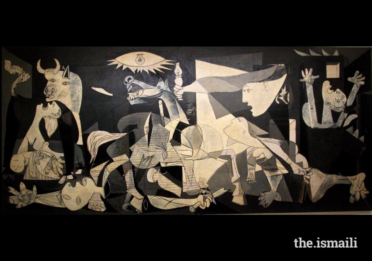 Guernica by Pablo Picasso, 1937. Perhaps his most famous work, a commentary on the Spanish Civil War. At the Museo Reina Sofia, Madrid. 