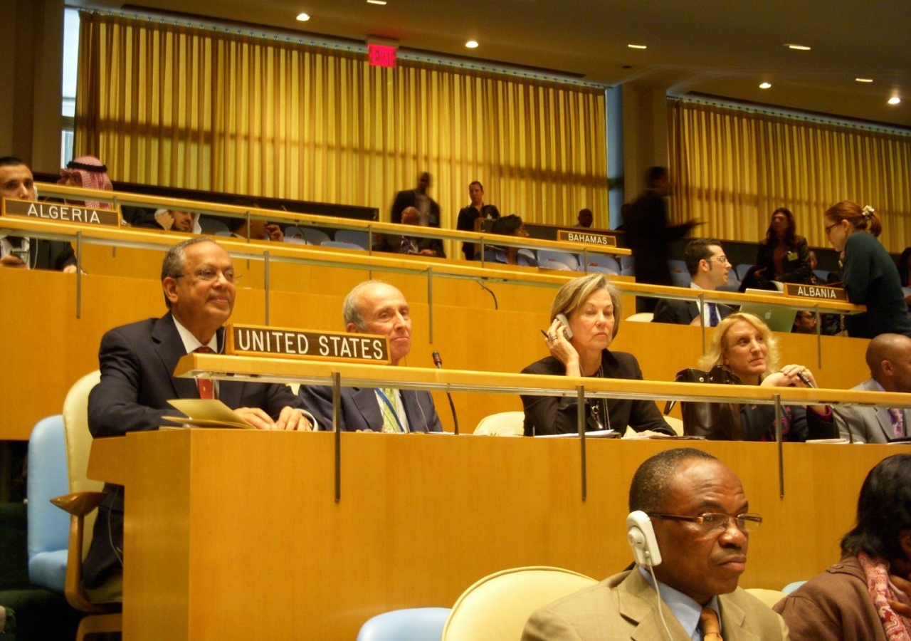 Sada Cumber leading the US delegation at a special session of the United Nations with global heads of state. They discussed interfaith dialogue, the balance between freedom of speech and protection from religious defamation.