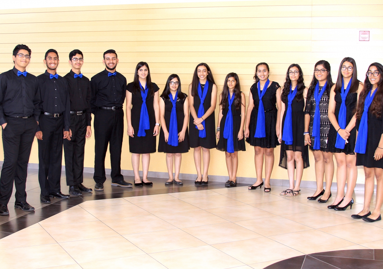 The Ismaili Muslim Youth Choir in the Plano Jamatkhana lobby for its performance.