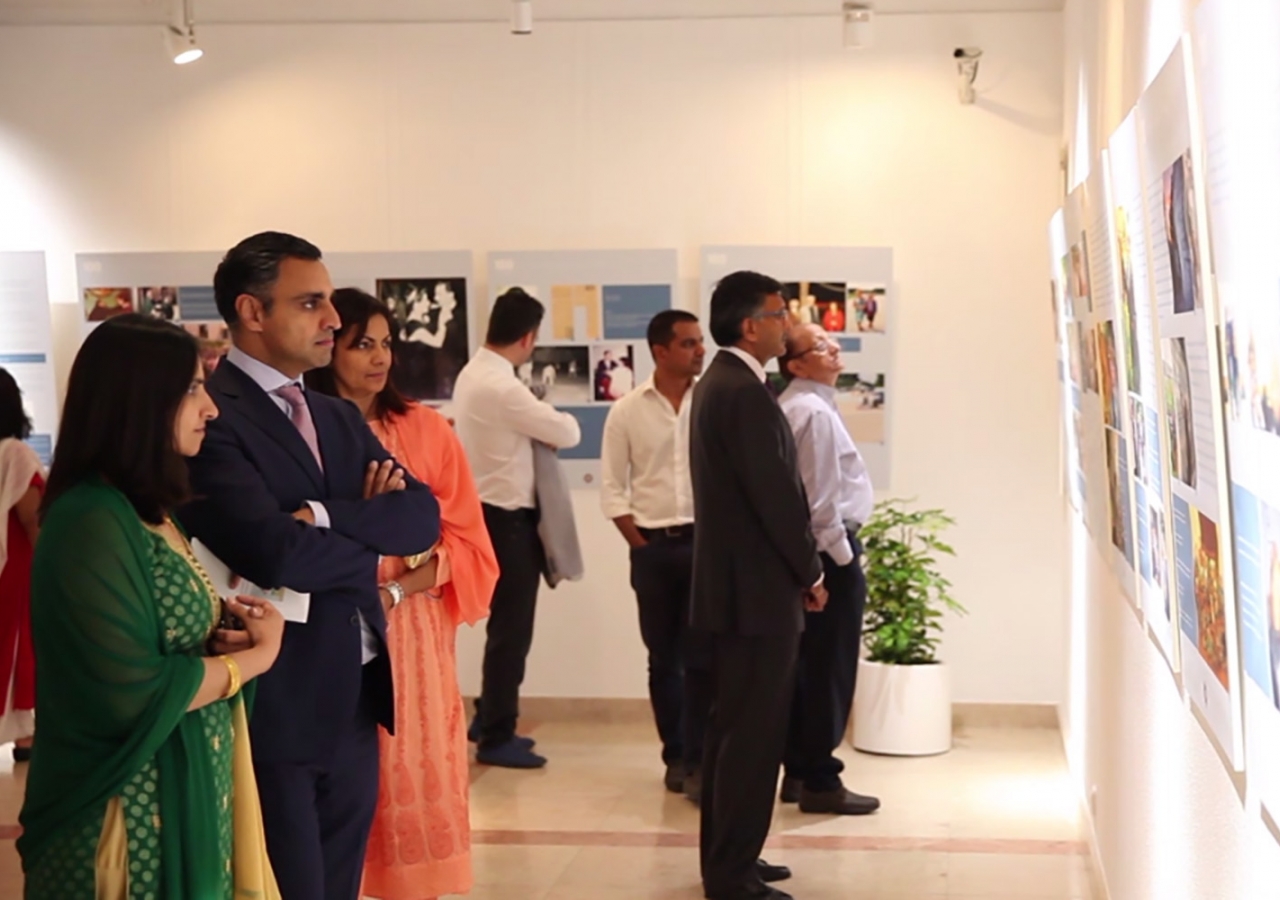 Huzur Mukhi Rahim Firozali, President of the Ismaili Council for Portugal, takes in the exhibition. Ismaili Council for Portugal / Nadia Silva